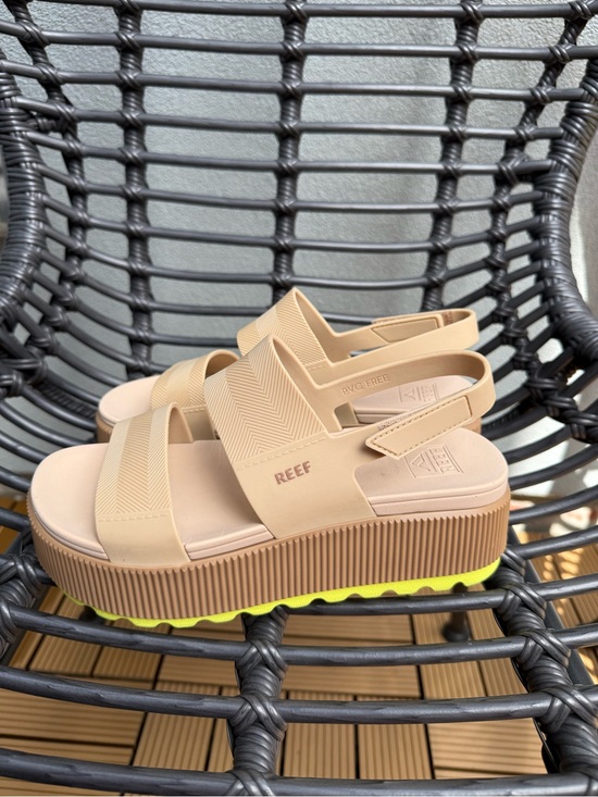 Reef Shoes - REEF Women’s Tan Platform Sandals with Neon Yellow Outsole